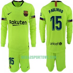 Koszulka FC Barcelona Paulinho 15 Dziecięcy Wyjazdowe Stroje Piłkarskie 2018-2019 Długi Rękaw